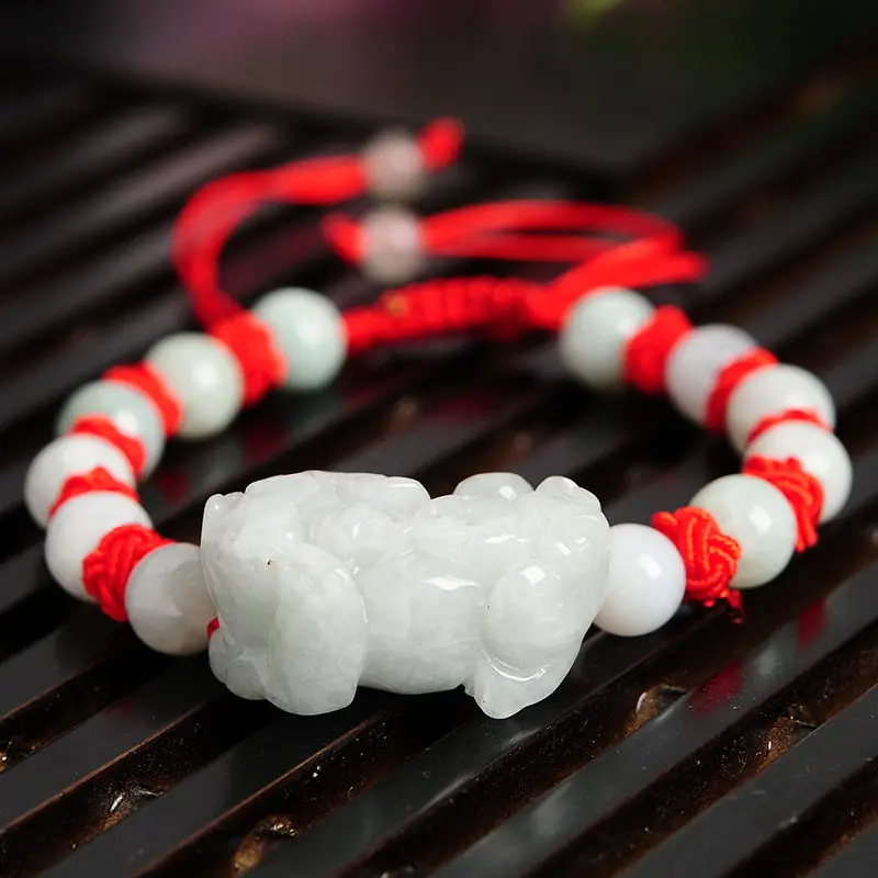 

Natural Grade A Jade (jadeite) Round Bead with 27mm Pixiu Bracelet Good Luck