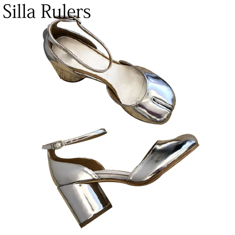 

Silla Rulers 2019 new spring split toe women sandals one strap round heels genuine leather women pumps gladiator sandals women