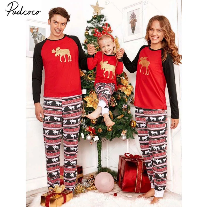 

Pudcoco XMAS Family Matching Women Kids Sleepwear Nightwear Pajamas Set 2018 New Winter Autumn Elk Deer Christmas Gifts Costume