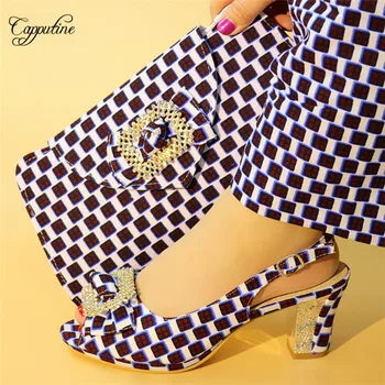 

Fashionable African batik wax high heel shoes and wax handbag set for party A7628, heel height 9.3cm