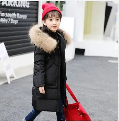 30 Dgree/Зимний пуховик для девочек длинное Утепленное зимнее пальто для мальчиков детская верхняя одежда на утином пуху пальто-парка Collar6-14Y с натуральным мехом - Цвет: Черный