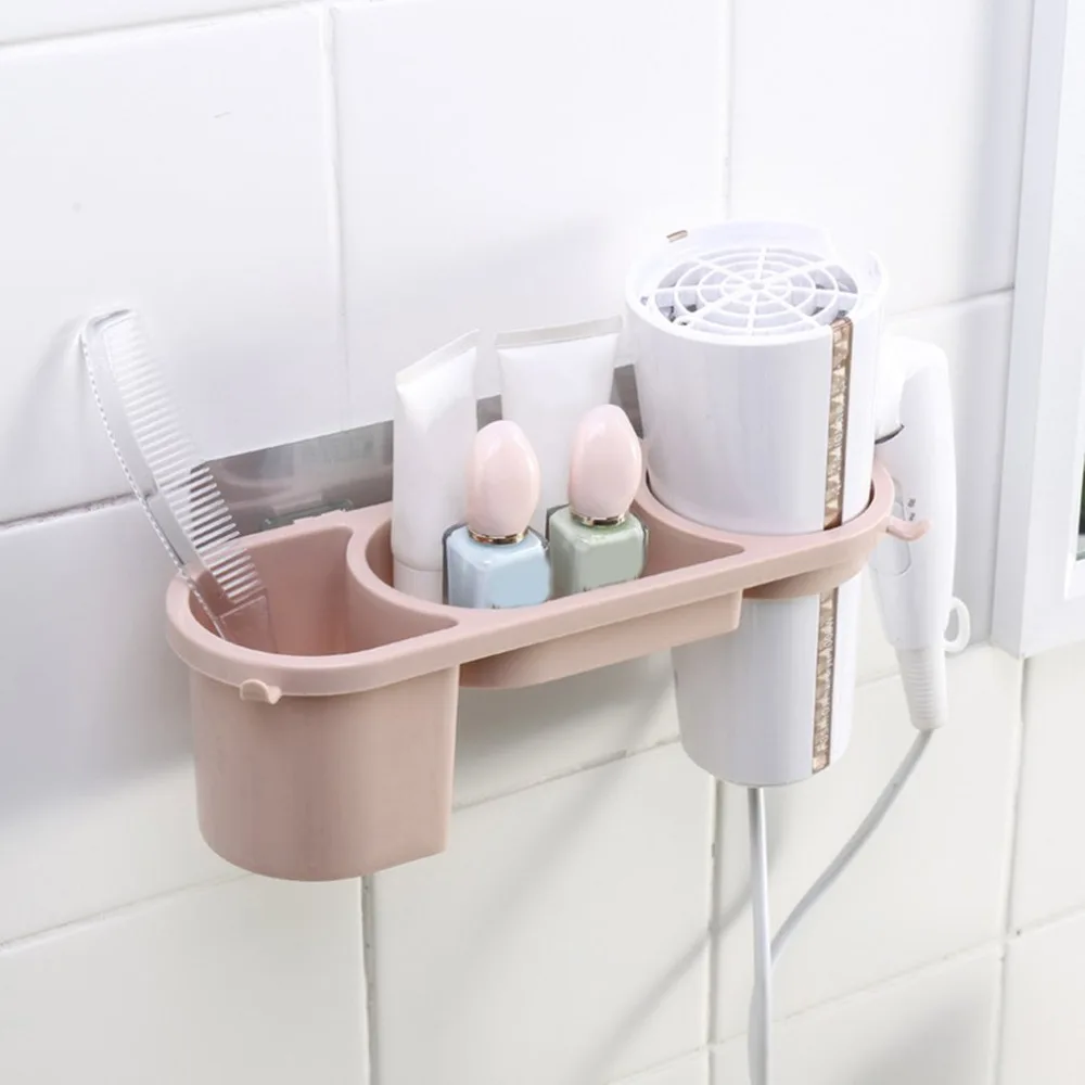 

Bathroom Wall-Mounted Suction Cup Hair Dryer Holder Shelf Stand Comb Rack PP Storage Organizer Strong Sucker Drop Shipping