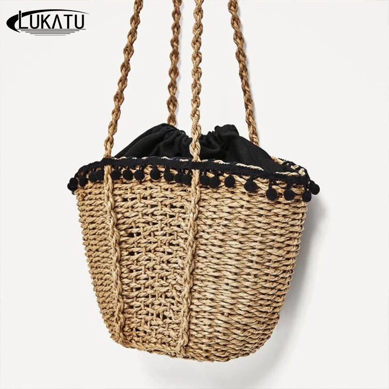 

LUKATU New Straw Bag Women Crossbody Shoulder Bag Handmade Female Summer Rattan Bag Casual Woven Handbag Beach Bags