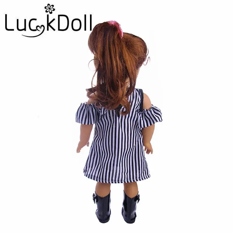 LUCKDOLL черно-белое платье в полоску подходит 18 дюймов Американский 43 см детская кукла одежда аксессуары, игрушки для девочек, поколение, подарок на день рождения
