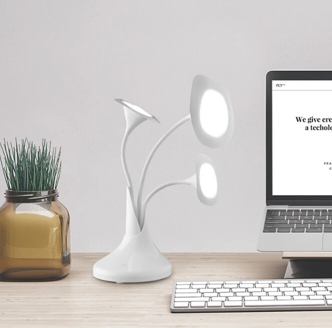 

Art Flower Touch Desk Lamp Morning Glory new Office Table Lighting Eye Protection Desk Lamps 3 Flower Recharging LED Light