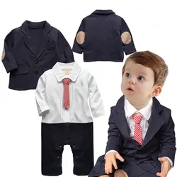 2015 модная одежда для маленького мальчика комплект одежды комбинезон + патч пальто новорожденных свадебные Одежда для новорожденных