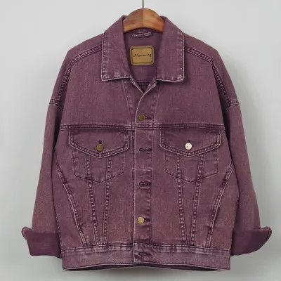 Harajuku Весенняя джинсовая куртка для женщин винтажные фиолетовые джинсовые куртки больших размеров женские Повседневные базовые пальто женская уличная одежда - Цвет: purple
