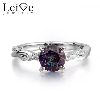 

Leige Jewelry Lab Alexandrite Color Changed Gemstone 925 Sterling Silver June Birthstone Round Cut Party Encircle Ring For Woman