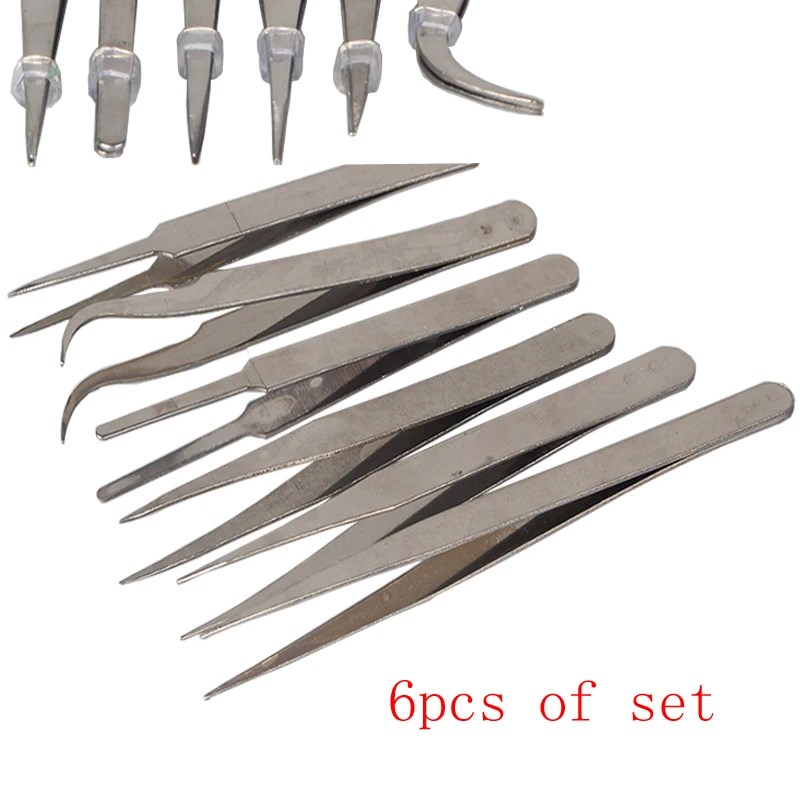 

NK MIXTOS 6pcs of Set Stainless Steel PrecisionTweezer Set Pointe Round and Slim Heads Precision Tweezers