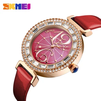 

Fashion Women Watches SKMEI Luxury Brand Leather Strap Quartz Watch Ladies Waterproof Casual Wristwatches Relogio Feminino 9158