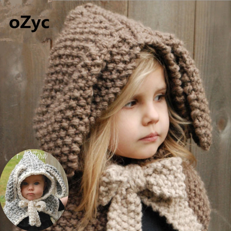 Gorro con orejas de Animal 3D para niño y gorros tejidos con Orejas de conejo, gorros cálidos de punto con capucha para niño y niña, 2017|animal hat|girls with ears