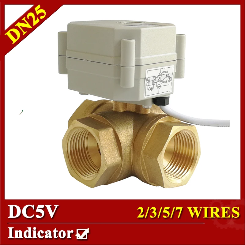 

TF25-BH3-C 3 way horizontal 1'' Motorized valve DC5V electric valve with indicator 2/3/5/7 wires for water plumbing