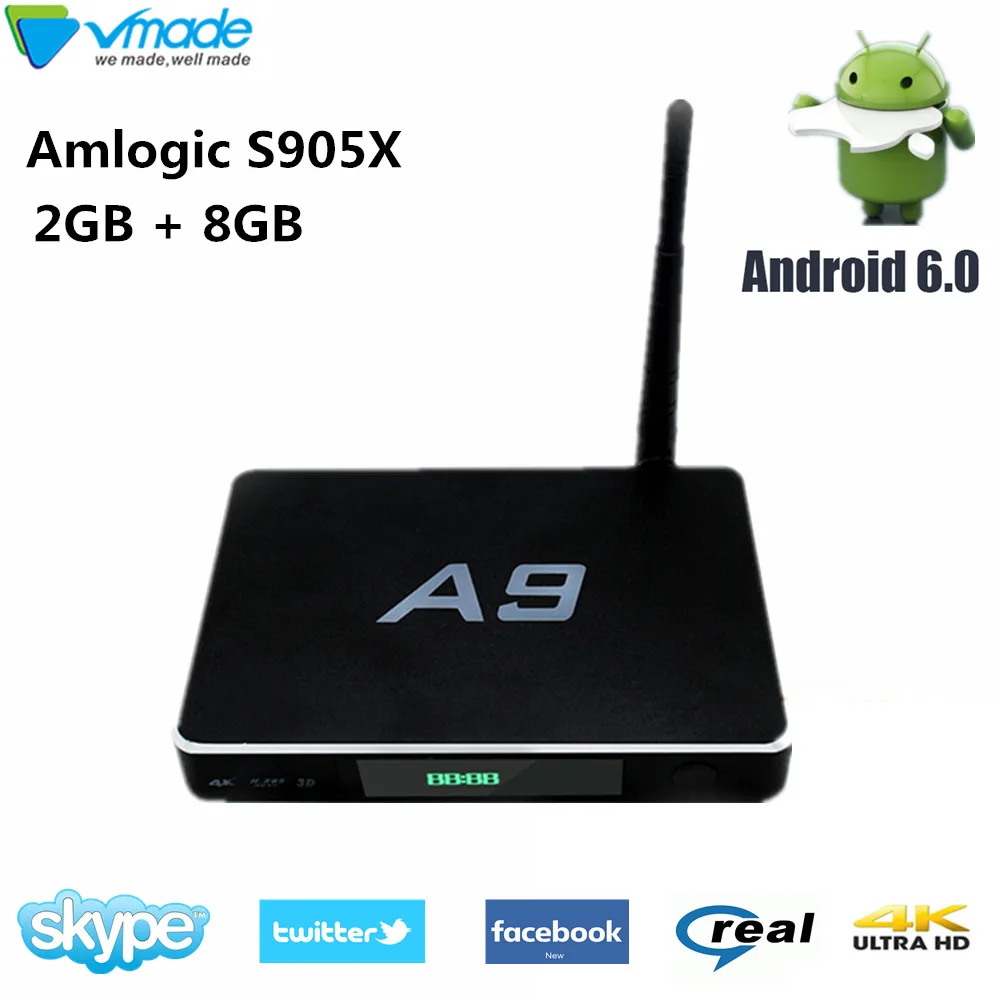 Vmade оригинальной ОС Android ТВ коробка A9 Amlogic S905X Smart 4 K со сверхвысоким разрешением Ultra