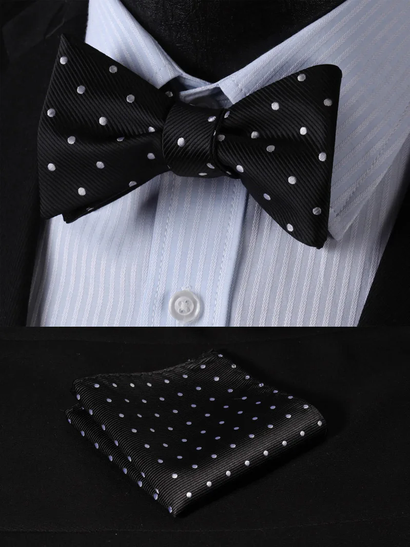 BD2010L Black White Polka Dot Classic 100Silk Jacquard Woven Men Self