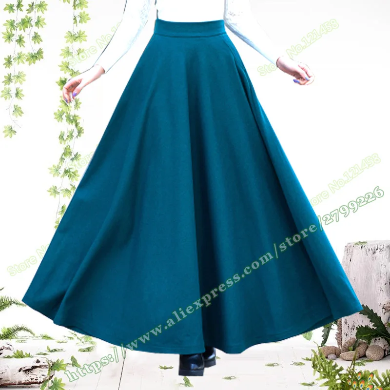 

Autumn And Winter Plus Size Retro Vintage 5XL Black Green 50% Wool Woolen A-line Skirts Womens / female ladies Casual Skirt