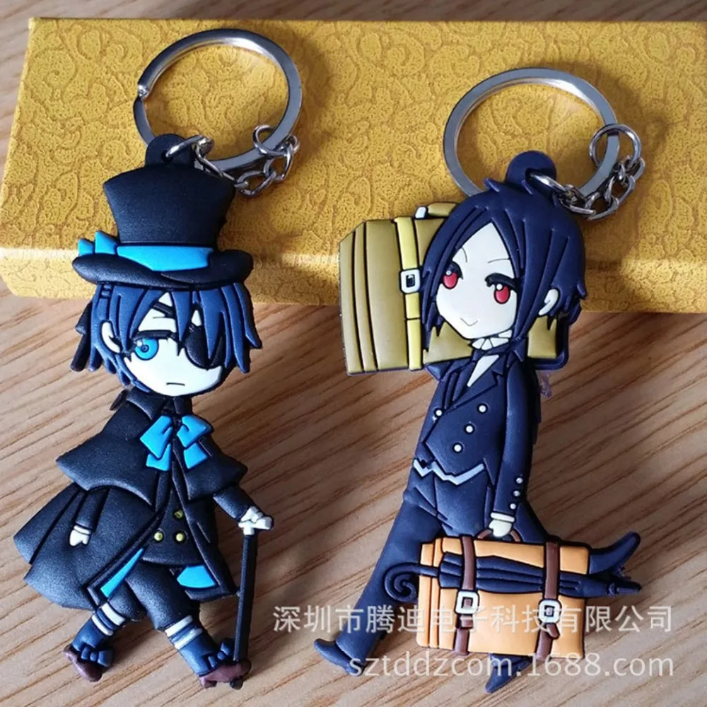 

Black Butler Japanese cartoon PVC Keychain Ciel Phantomhive Sebastian Michaelis Anime Double-sided soft rubber keyring Llaveros