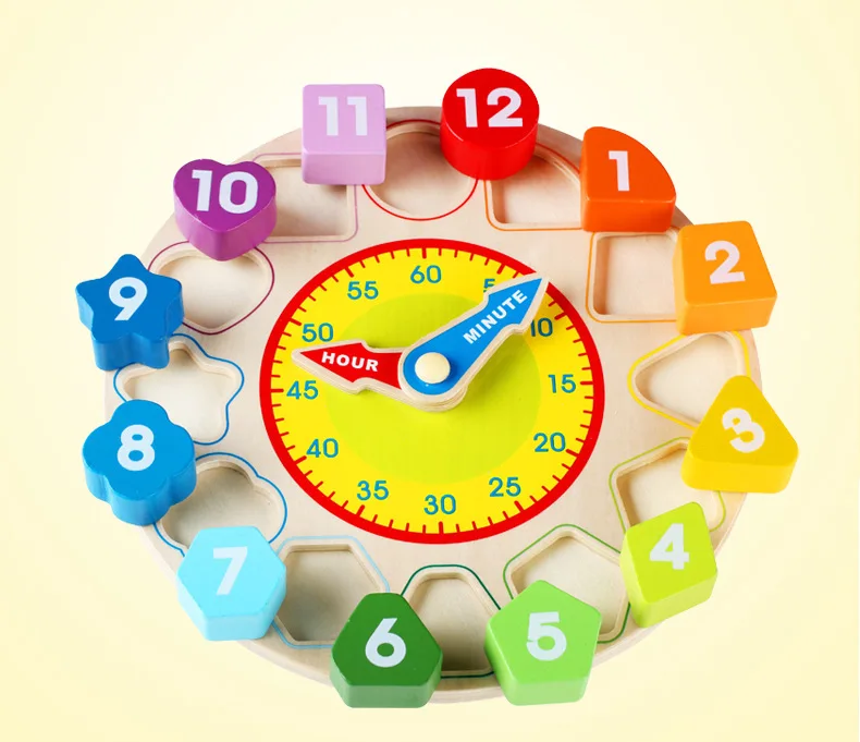 Деревянная игрушка красочные 12 цифры часы игрушка Цифровой Геометрии когнитивных соответствующие часы игрушка Детские Дети раннего