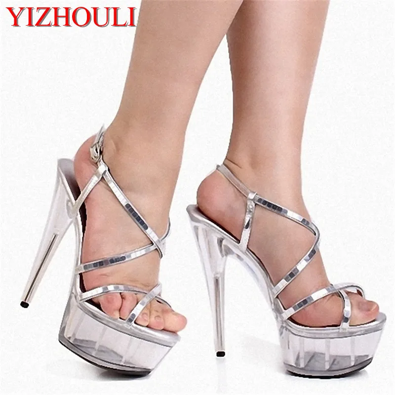 

Plus Size Crystal Ankle Strap 15CM Sexy Super High Heel Platforms Pole Dance / Performance / Star / Model Shoes, Wedding Shoes