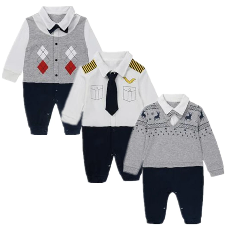 طفل رضيع الملابس شهم رومبير جديد طويل كم بذلة القطن الطفل ملابس الرضع ربطة القوس فيونكة زي وسيم الطفل السروال القصير