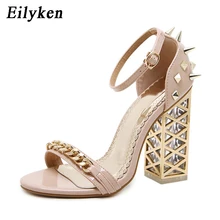 Eilyken/Новинка года; пикантные женские босоножки с заклепками; прозрачные туфли-лодочки на ремешке с пряжкой; летние женские сандалии в римском стиле
