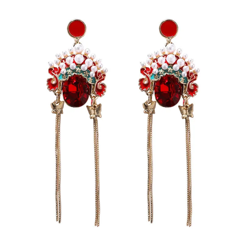 

Trendy Crystal Peking Opera Drop Earrings Facial Makeup Shape Long Tseel Earrings for Girls Creative Design New Earrings EC1824