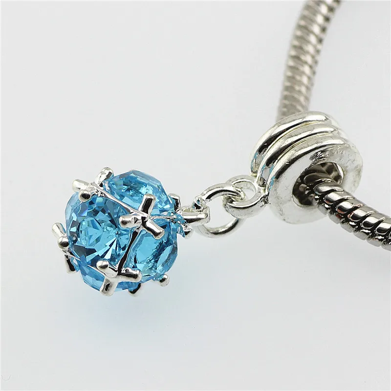 

12 color Silver Bead Charm European Silver with Charm Crystal Pendant Bead fit Pandora t Bracelets & Bangles