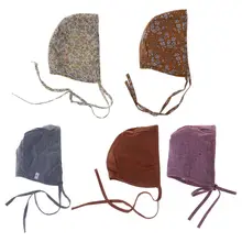 Детская шапка с цветочным принтом, винтажная, для новорожденных, для фотосъемки, двухсторонние льняные ремни, шапочка для мальчиков и девочек, реквизит, шапка, костюм в деревенском стиле, детская шапочка