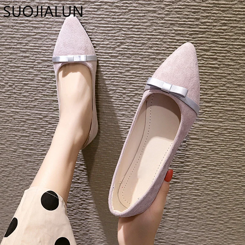 

SUOJIALUN 2019 Spring New Ladies Flat Shoes Casual Women Shoes Comfortable Pointed Toe Ballerina Ballet Flat Slip On Shoes
