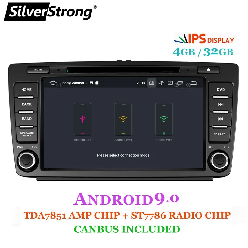 Discount SilverStrong 2DIN Android9.0 4G TWO DIN 8Core Car DVD For Skoda Octavia2 Octavia A5 Radio Bluetooth DAB+ option TPMS DSP 5