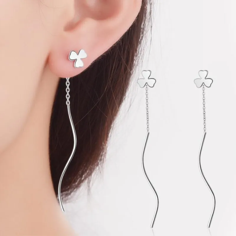

New Fashion Tremella Line Female Silver Jewelry Sweet Simple Clover Ear Line Artistic Temperament Wave Dangle Earrings SE274