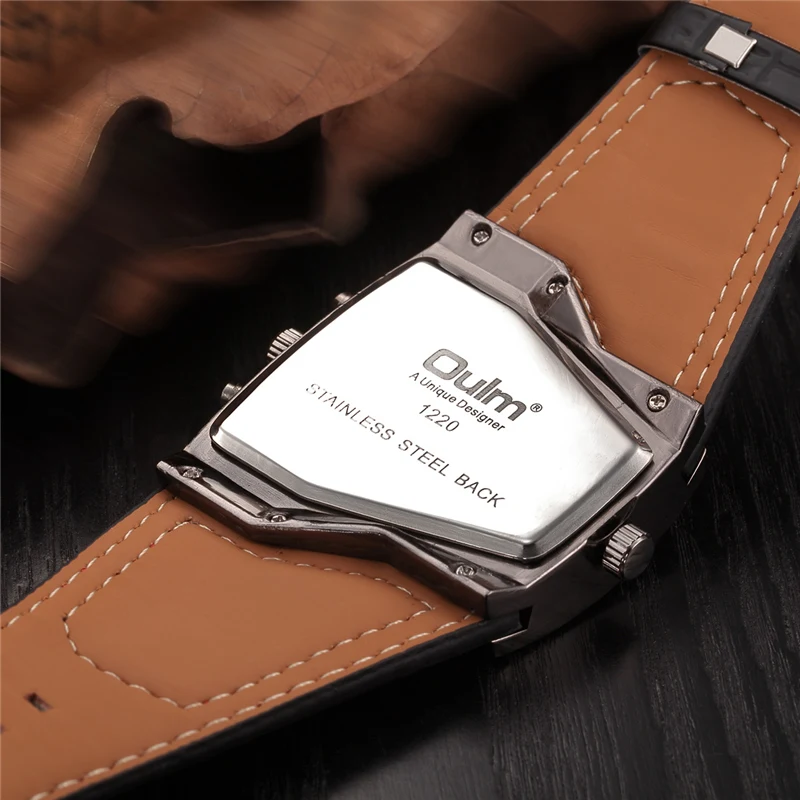 Oulm военные часы мужские роскошные брендовые кожаные кварцевые часы мужские спортивные мужские часы с двумя часовыми поясами relogio masculino дропшиппинг