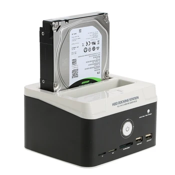 

2.5"/ 3.5" USB 2.0 to SATA IDE External HDD Hard Drive Docking Station Card Reader USB 2.0 Hub with OTB One Touch Backup