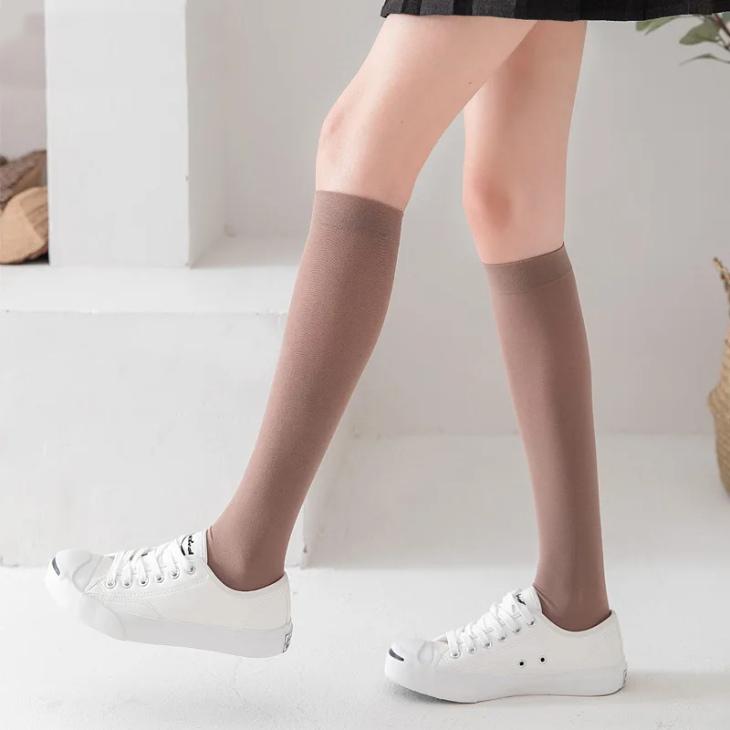 Сексуальные женские длинные шелковые носки, высокие женские длинные кавайные ультратонкие белые носки для японских студентов, летние