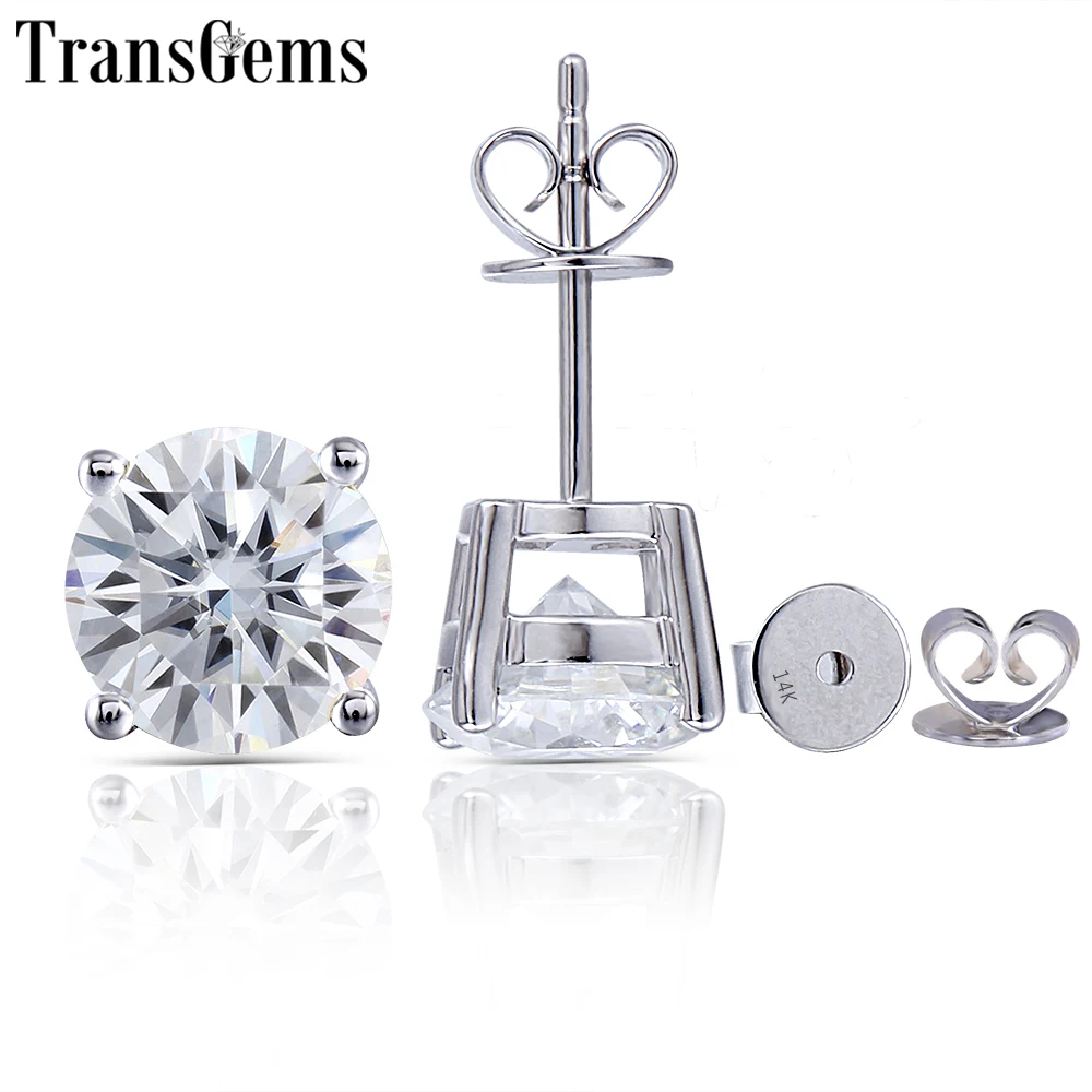 Женские серьги-пусеты Transgems 14 K 585 пробы белый цвет 2 4ctw 7 мм или 1 6ctw 6 Moissanite |