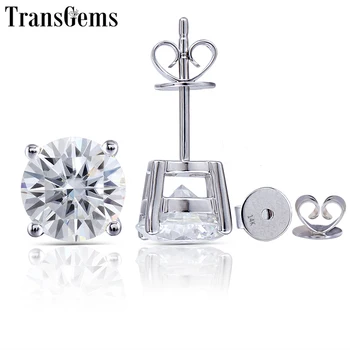 

Transgems 14K 585 White Gold 2.4CTW 7MM or 1.6CTW 6MM GH Color Moissanite Diamond Stud Earrings For Women Party Gift Push Back