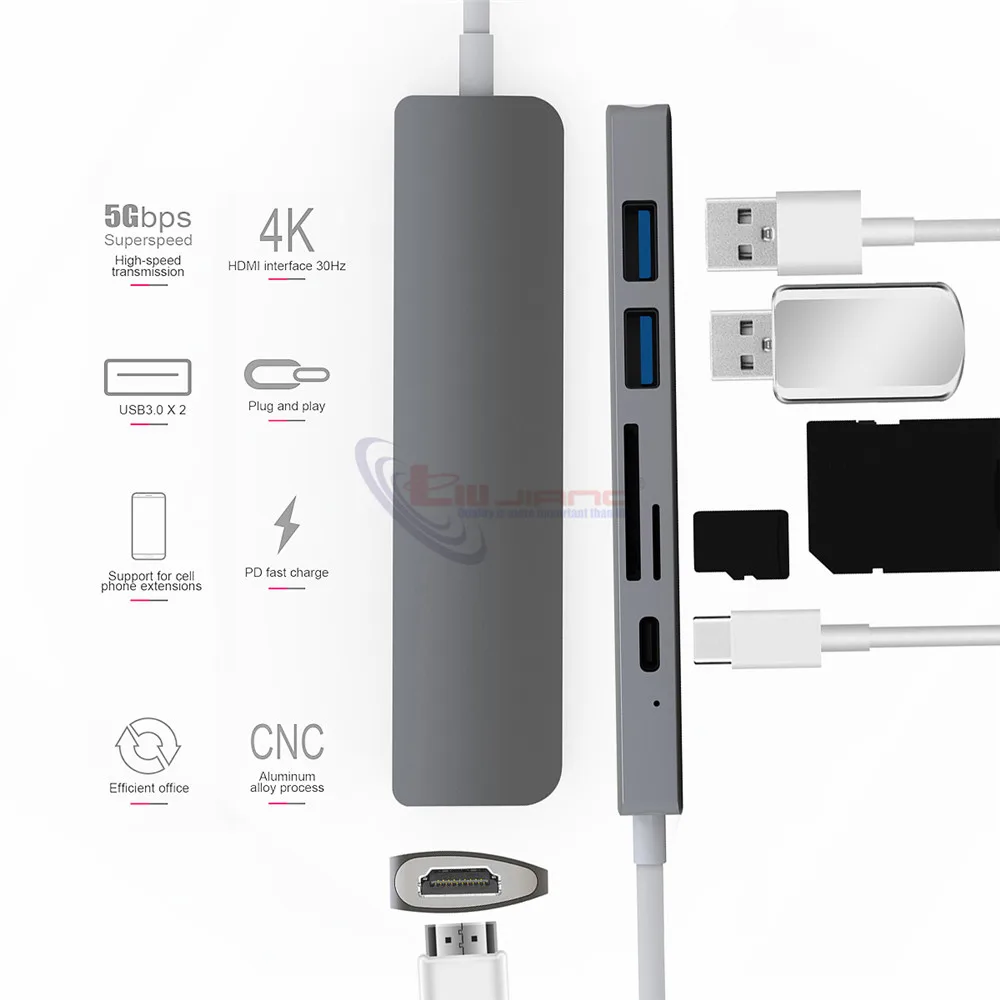 Usb type C концентратор Thunderbolt 3 адаптер USB-C HDMI 4 K PD USB 3,0 Micro SD TF карта для MacBook Pro samsung S9 huawei mate 20 P20