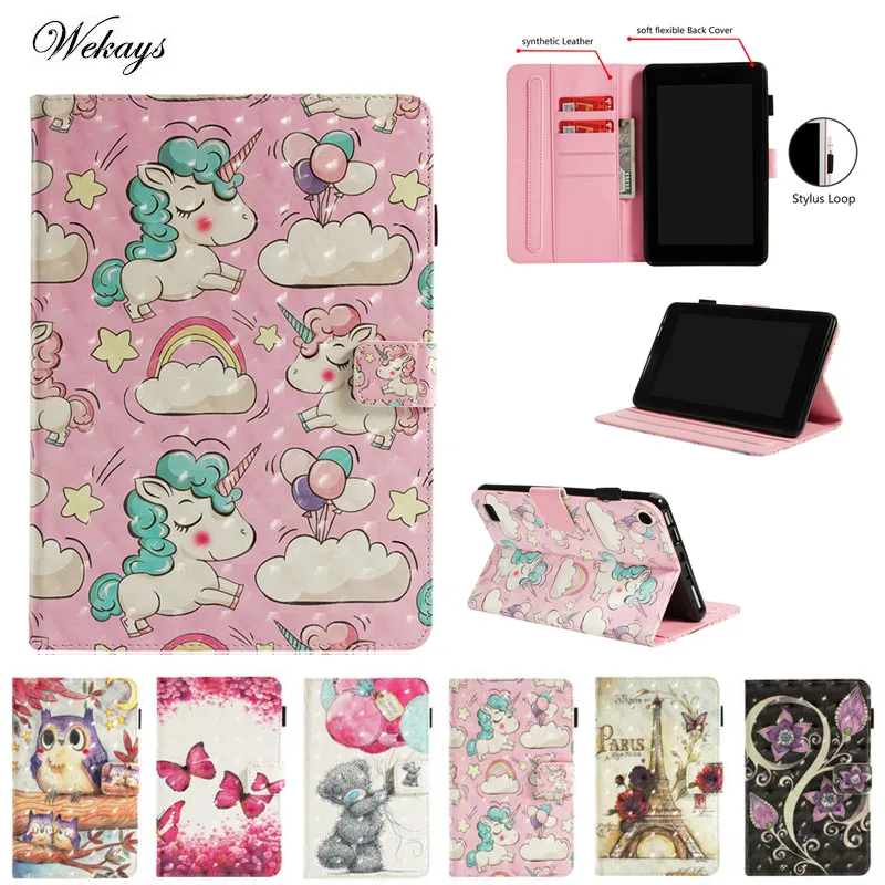 

Wekays Fashion 3D Cute Cartoon Unicorn Leather Cover Case For Amazon Kindle Fire 7 Fire7 2015 2017 7.0 Tablet Case Coque Funda