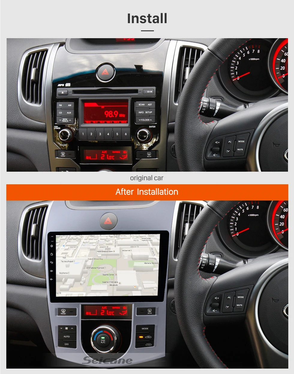 Perfect Seicane 9" Android 7.1/Android 8.1  2DIN Car GPS Stereo Radio Quad-core Wifi Multimedia Player for 2008 2009-2012 KIA Forte(AT) 2