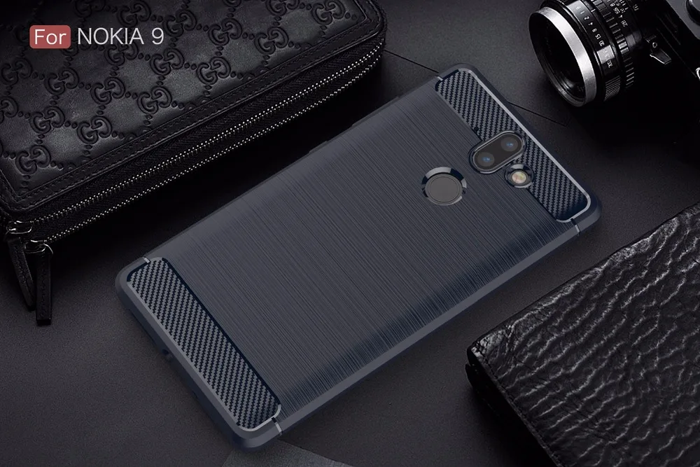 100 шт./лот рисунок из углеродного волокна Задняя накладка чехла ТПУ для Nokia 1 2 3 5 6 7