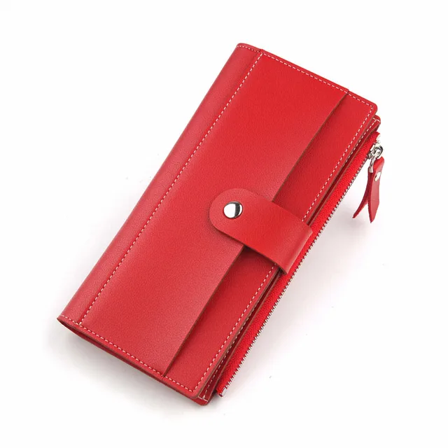 Fashion Thin Wallet Women Leather Wallets Long Red Purse Female Zipper ...