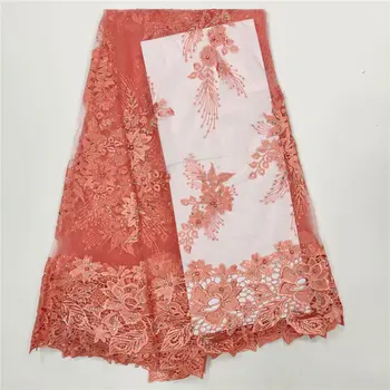 

2019 new design embroidery cord lace African guipure lace fabric with lots of stones and beads high quality lace Wise choice