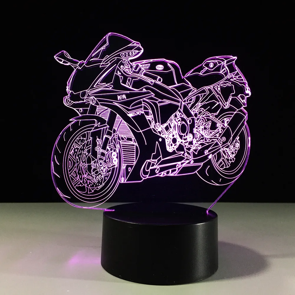 3D Led Vision moda noche luces de colores motocicleta lámpara de mesa táctil botón decoración casera Lampara noche dormir lámpara