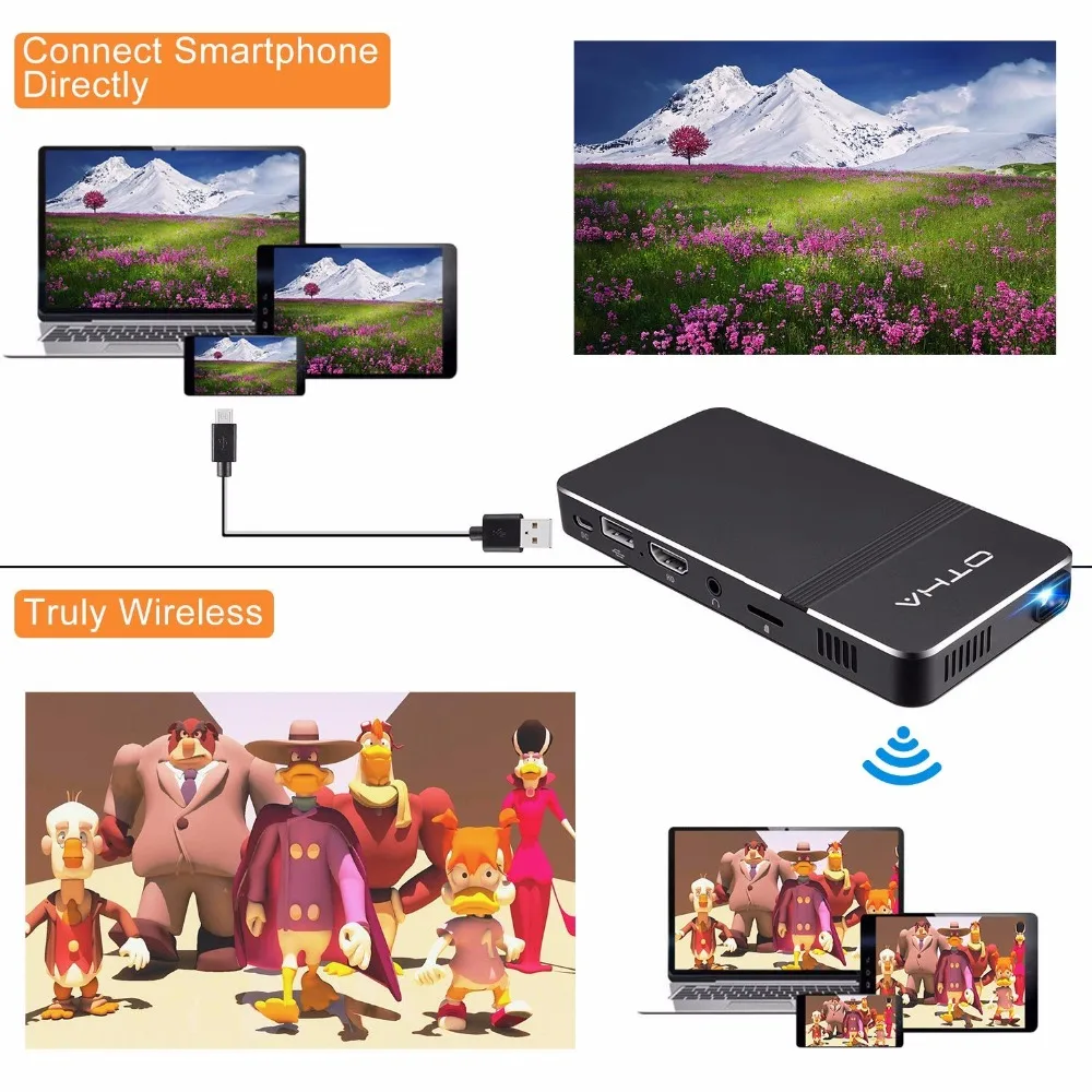 OTHA мини проектор DLP Портативный Совместим для iPhone/iPad серии и любым HDMI с поддержкой