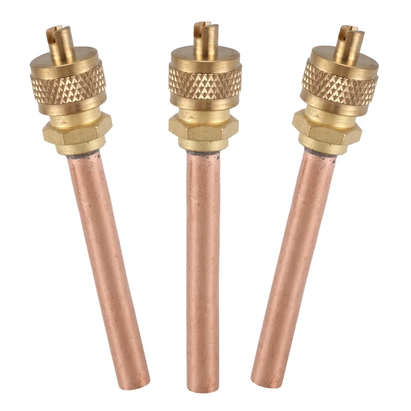 

6mm Copper Tone Tube Metal air conditioning access valve 3 Pieces