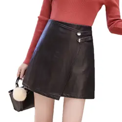 2019 модная осенне-зимняя короткая кожаная юбка для женщин с высокой талией трапециевидной формы Irregualr мини-юбки из искусственной кожи