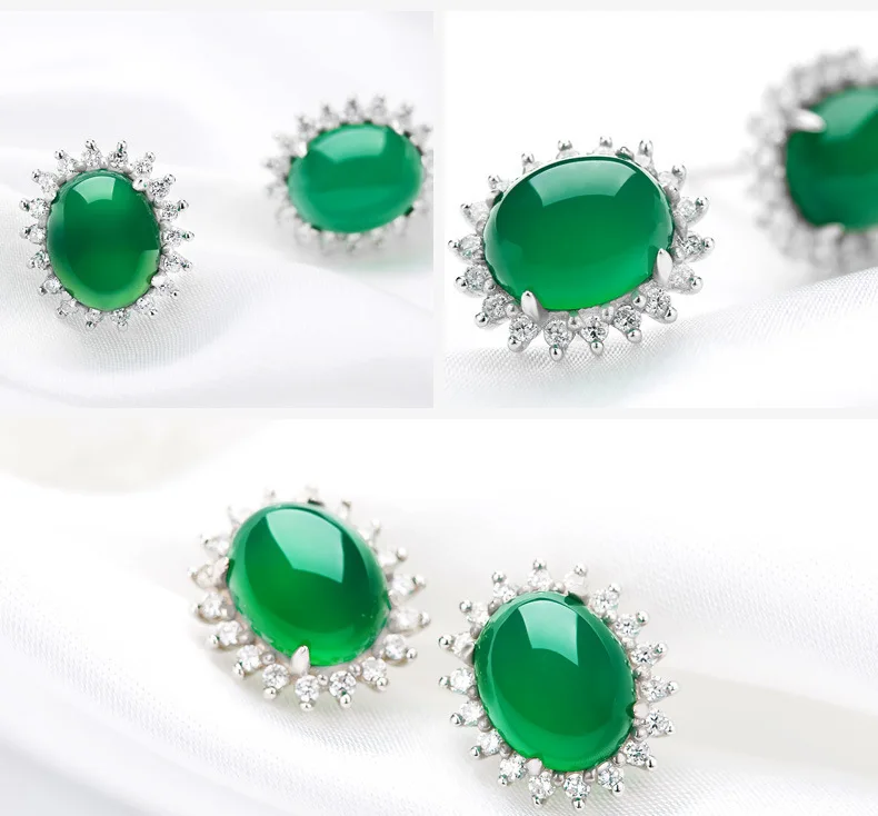 

Fashion Green Chalcedony Silver Earrings for women