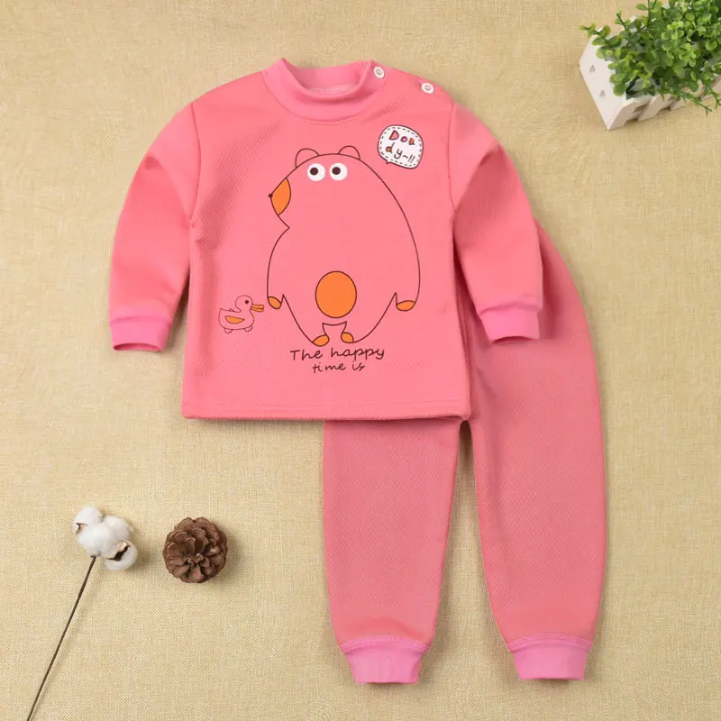 Детские пижамы для новорожденных 12, 18, 24 месяцев, футболка и штаны, 2 предмета, спальный костюм, одежда для сна Одежда из чесаного хлопка и бархата - Цвет: Plump Bear