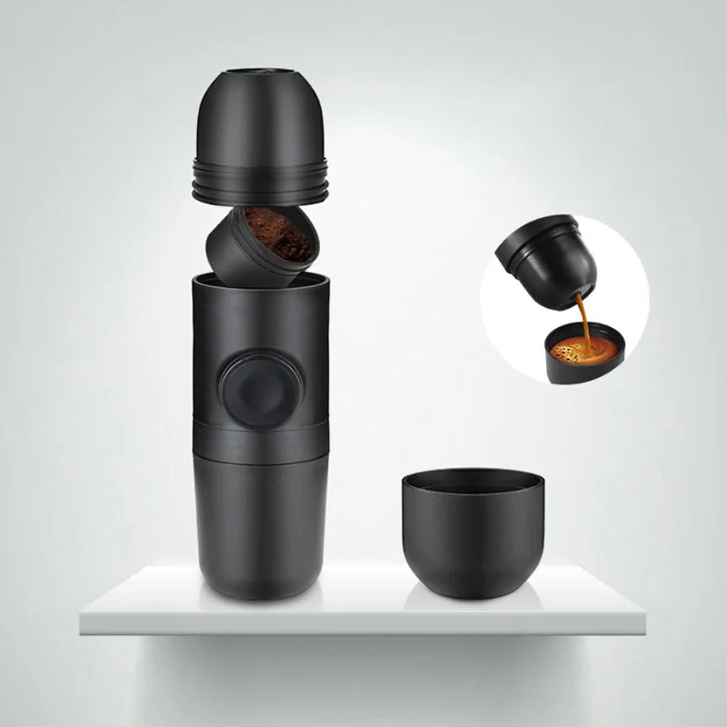 Открытый Мини Ручной портативный Эспрессо машина ручной давление Кофе чайник для кемпинга пеший Туризм дома - Цвет: Black