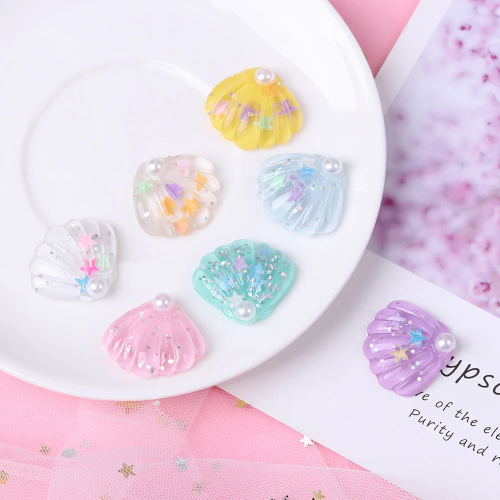 

10PCS Resin Seashell Rhinestone Crystal Shell Cabochon Scrapbook Phone Decor ABS Pearl Doll Acessories