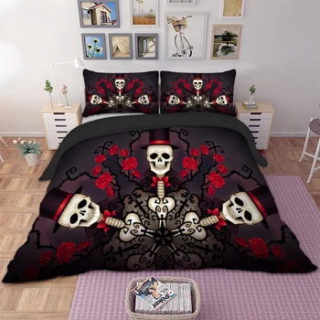 

Sugar Skull Hallowees series printed bedding set Duvet cover set with pillowcases queen King sizes polyester bed linens set